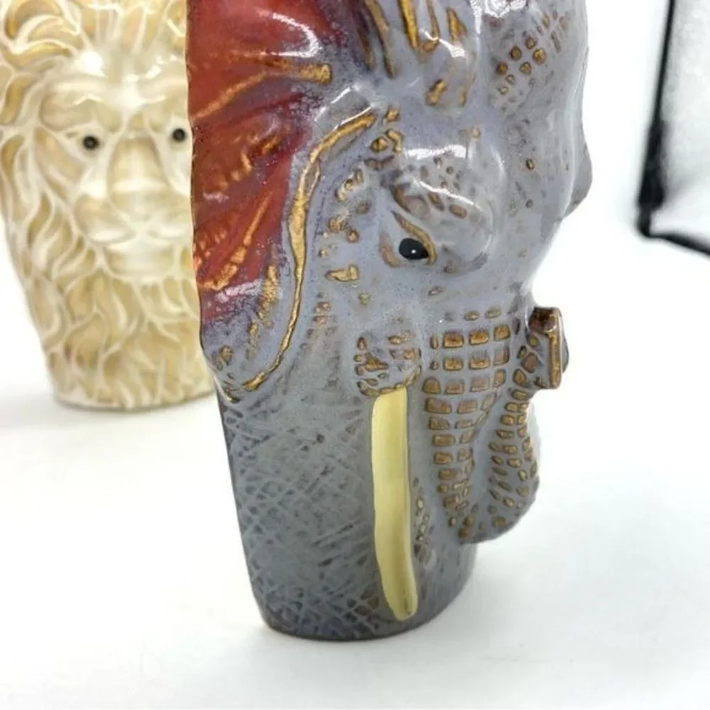 Safari Animals Tiger, Lion and Elephant Head Wall Pocket Vases